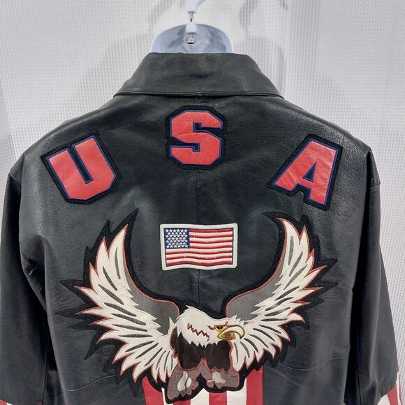 VINTAGE OSCAR PIEL! HOT BLACK GENUINE LEATHER, AMERICA BIKER/MOTO JACKET! SZ L - Picture 3 of 11